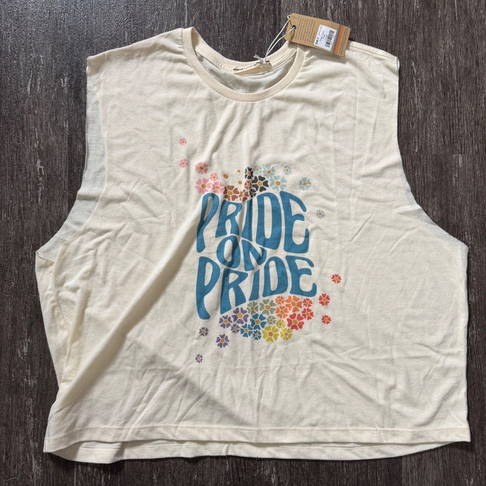 Marine Layer Tank Top Women Large Cream Pride On Pride Re-Spun Floral Muscle Tee